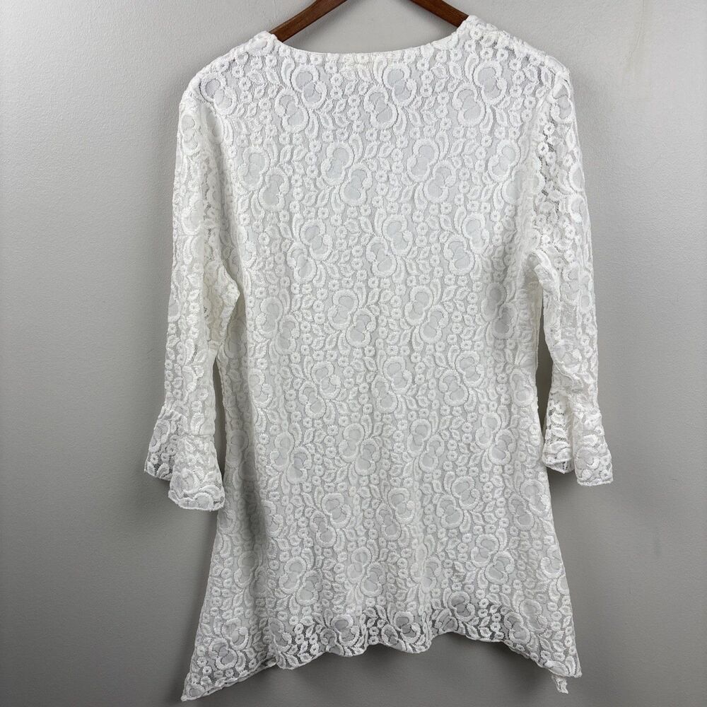Cactus Brand Women's Lace Blouse Large White Lined Long Sleeve Ruffled Feminine - Picture 9 of 11